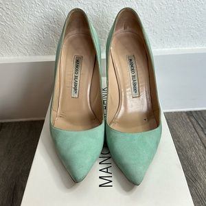 Manolo Blahnik suede mint green heel
